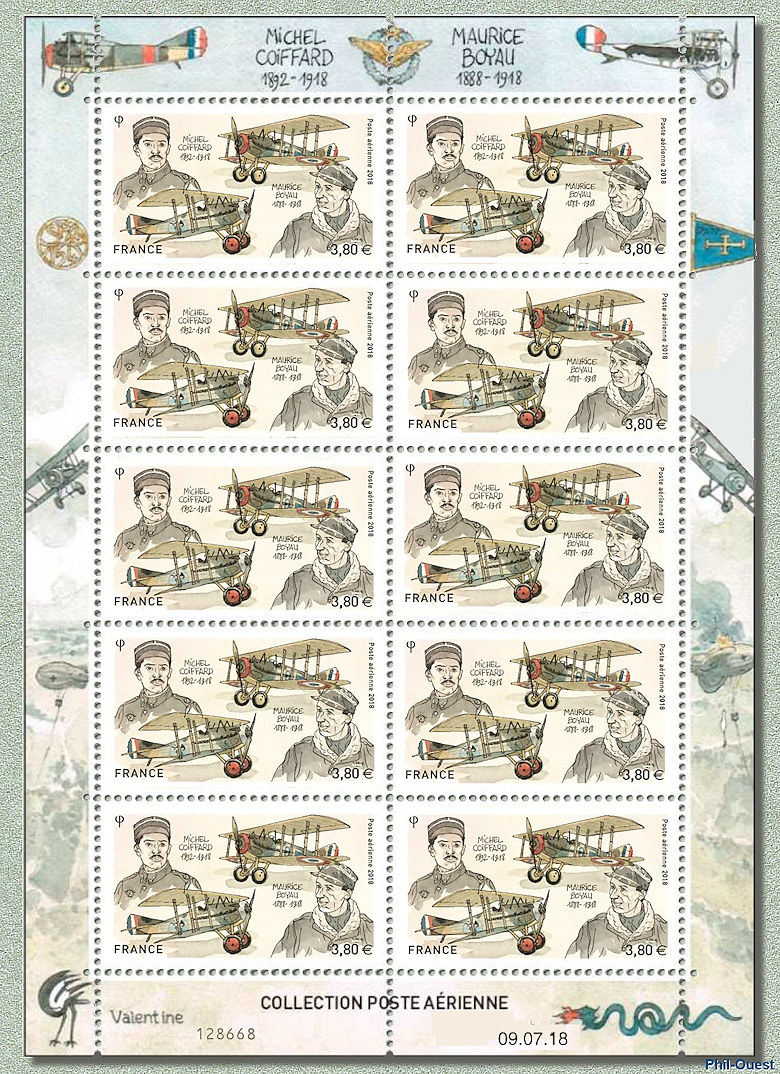 Michel COIFFARD 1892-1918 – Maurice BOYAU 1888-1918 - Minifeuille de 10 timbres