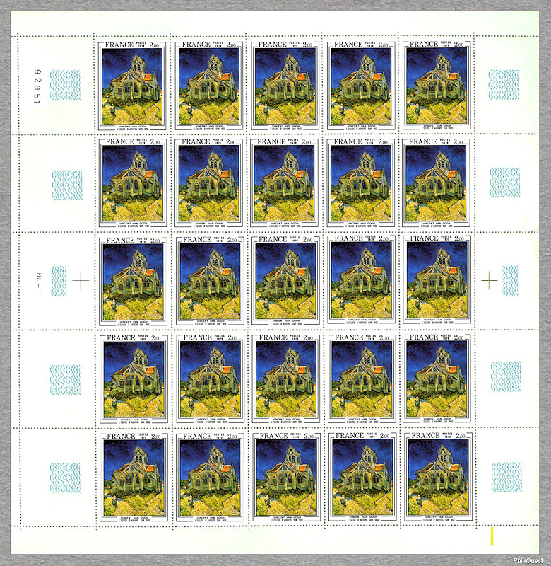 Vincent Van Gogh 1853-1890 - L´église d´Auvers sur Oise <br />Feuille de 25 timbres