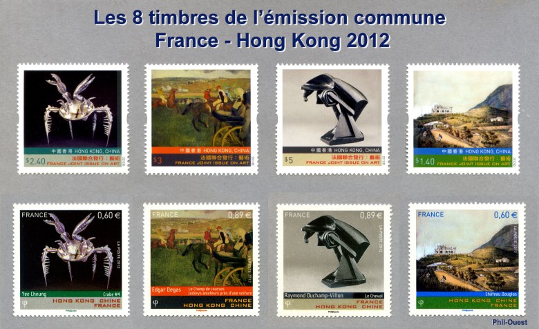 Les 8 timbres de l’émission commune France - Hong Kong