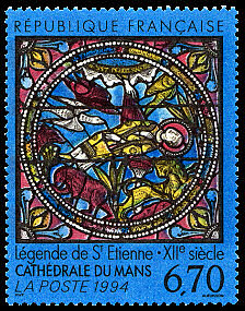 Vitrail de la cathédrale Saint Julien du Mans<BR>La légende de Saint-Etienne (XII<SUP>e</SUP> siècle)