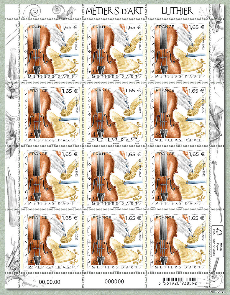 Luthier - La feuille de 12 timbres