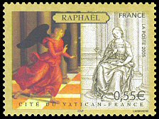 Image du timbre Musée du Louvre - Musée du VaticanRaphaël: L'Annonciation - l'ange Gabriel (détail)