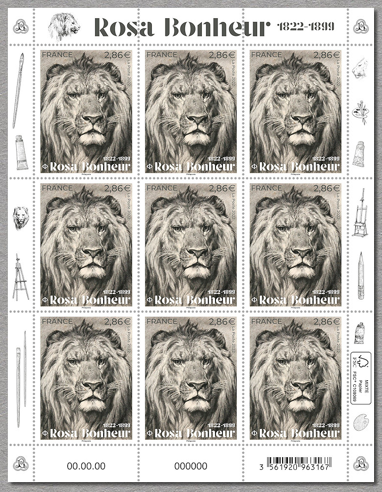 Image du timbre Feuille de 9 timbres de  Rosa Bonheur 1822-1899