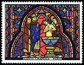 Image du timbre Vitrail de la Sainte-Chapelle-«Le baptême de Cyriaque»