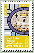 Image du timbre Vitrail de Blois, l'Hermine emblème d'Anne de Bretagne
