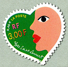 Image du timbre Cœur d'Yves Saint Laurent (visage) auto-adhésif