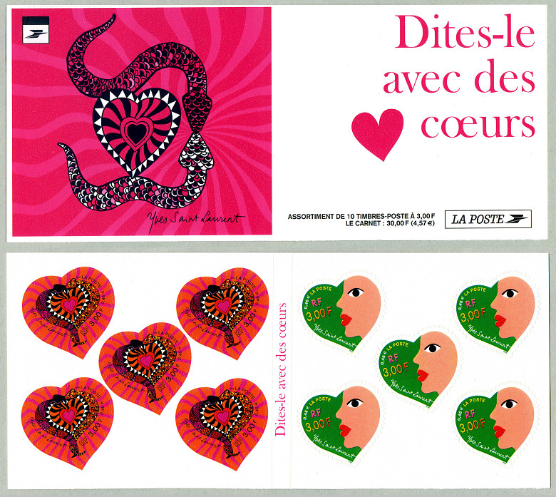 Le cœur d´Yves Saint Laurent - Bande-carnet de 10 timbres auto-adhésifs