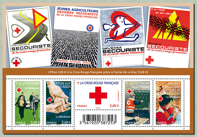 Feuillet de 5 timbres Croix-Rouge