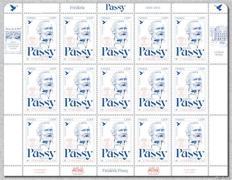 Image du timbre Feuille de 15 timbres de Frédéric Passy 1822-1912 - 1er Prix Nobel de la Paix
