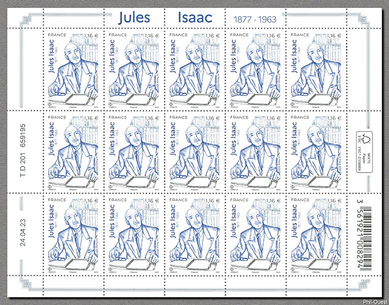 Jules Isaac  1877-1963 - Feuillet de 15 timbres