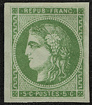 Image du timbre Cérès 5 centimes vert-jaune report 2