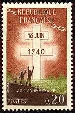 Image du timbre 20ème anniversaire du 18 juin 1940