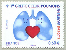 Image du timbre 1ère greffe coeur-poumons en Europe 1982-2012