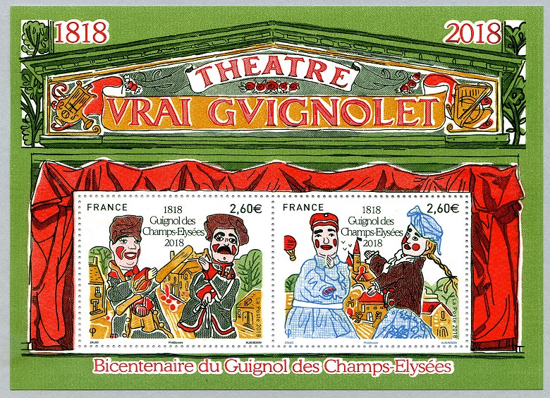 Image du timbre Bicentenaire du Guignol des Champs-Élysées 1818-2018