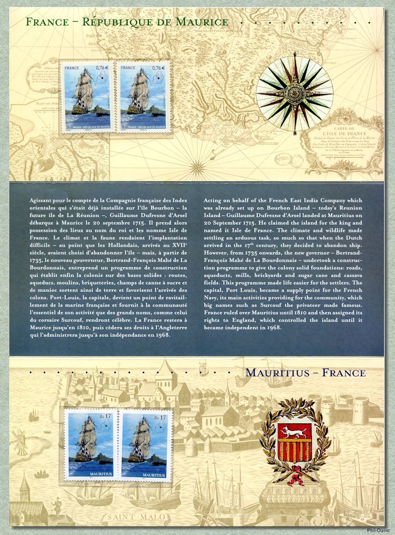 Pochette émission commune pour le 300<sup>e</sup> anniversaire du débarquement des Français à  l´Île Maurice
