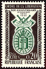 Image du timbre Ordre de la Libération20ème anniversaire 17 novembre 1940-1960