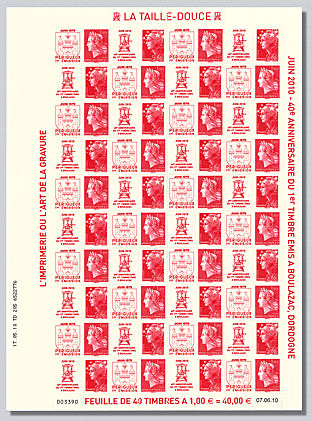 Feuille de 40 timbres en taille-douce