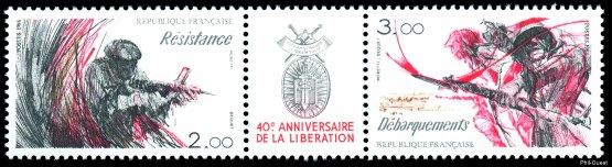 Bande  de 2 timbres et une vignette - 40ème anniversaire de la Libération