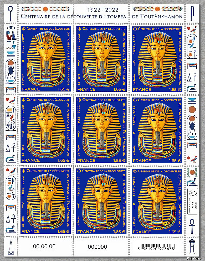 Centenaire de la découverte du tombeau de Toutânkhamon - 1922 2022 - Feuille de 9 timbres