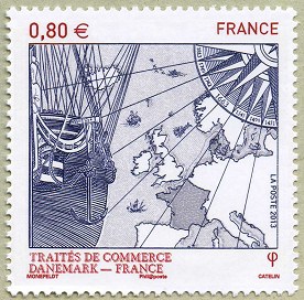 Image du timbre Traités de commerce  Danemark - France -Timbre à 0,80 €