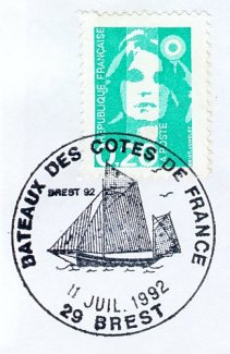 Timbres à date Brest 92 «Bateaux des Côtes de France»