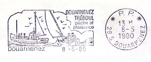Flamme d´oblitération de Douarnenez
«Douarnenez Tréboul pêche et plaisance»
Timbre à date port payé (PP)