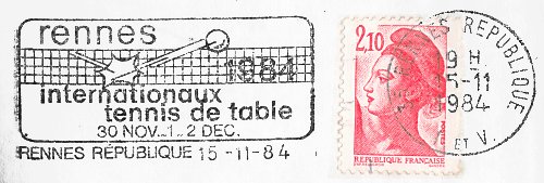 Flamme d´oblitération de Rennes République
RENNES 1984
Internationaux de tennis de table