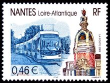Image du timbre Nantes Loire AtlantiqueLe tramway et la tour LU