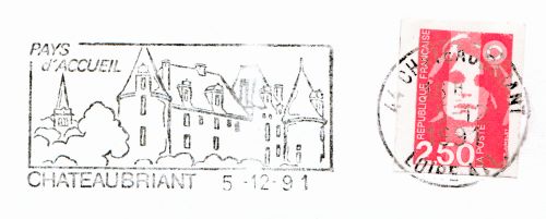 Flamme d´oblitération de Châteaubriant 
«Châteaubriant Pays d´accueil»