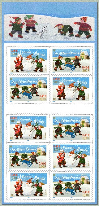 Carnet  de 10 timbres autoadhésifs <br /> «  Bonne Année - Meilleurs voeux »