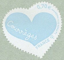 Coeur Courrèges  issu du bloc-feuillet<br />inscriptions en bleu clair