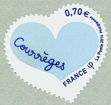 Image du timbre Coeur Courrèges  issu du bloc-feuillet-inscriptions en bleu outremer