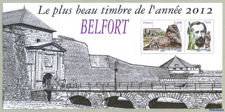Belfort - Territoire de Belfort - Souvenir philatélique du plus beau timbre de l´année 2012