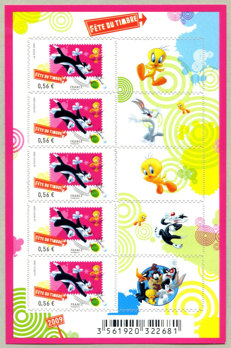 Image du timbre Titi et Gros Minet jouent au ping-pong-Mini-feuillet de 5 timbres autoadhésifs