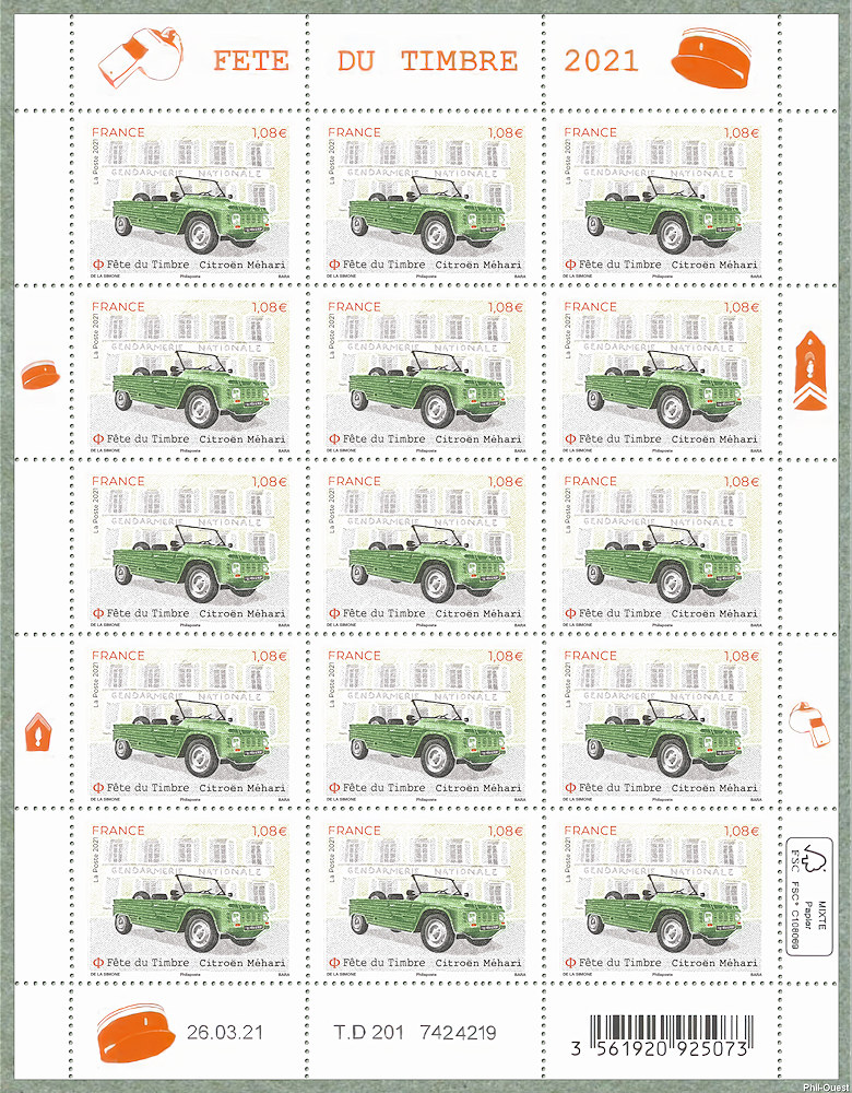 Image du timbre Le timbre fait son cinéma -  La feuille de 15 timbres de la Méhari