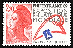 Image du timbre PhilexFrance 89-
Exposition philatélique mondiale-
Paris 7-17 juillet 1989
