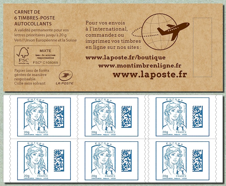 Marianne de Ciappa et Kawena Datamatrix Europe <br />Carnet de 6 timbres autoadhésifs