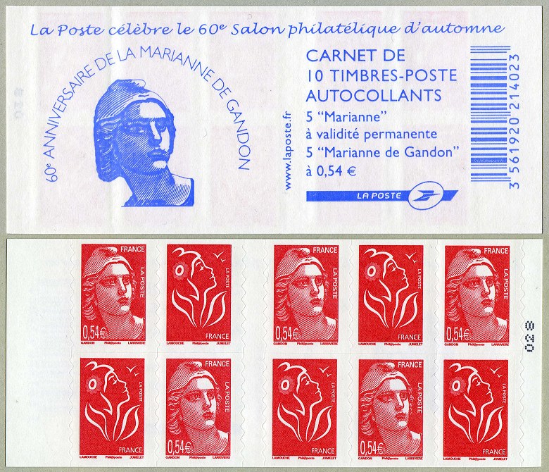 Image du timbre Carnet commémoratif de la Marianne de Gandon
