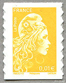 Image du timbre Marianne d'Yseult Digan-Autoadhésif Complémentaire 0,01 € jaune 
-Mention Philaposte