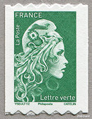 Marianne d´Yseult Digan <br />Lettre verte - timbre pour roulette<br />Autoadhésif mention Philaposte