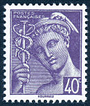 Image du timbre Mercure 40c violetLégende «Postes Françaises»