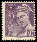 Image du timbre Mercure 40c violetLégende «Postes  Françaises» surchargé «RF»