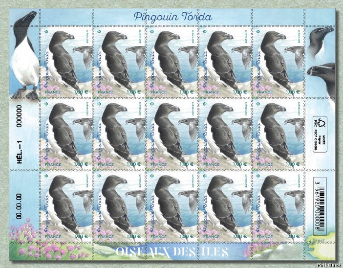 Image du timbre Feuille de15 timbres du «Pingouin torda»