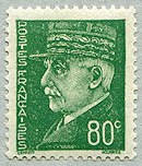 Pétain, type Hourriez, 80c vert-jaune<br /> Typographie