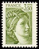 Image du timbre Sabine 3 F 50 vert-olive