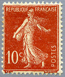 Image du timbre Semeuse 10c rouge fond plein sans sol, inscriptions maigres