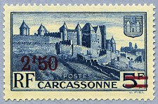 Carcassonne<br />Surcharge rouge 2F50 sur 5F