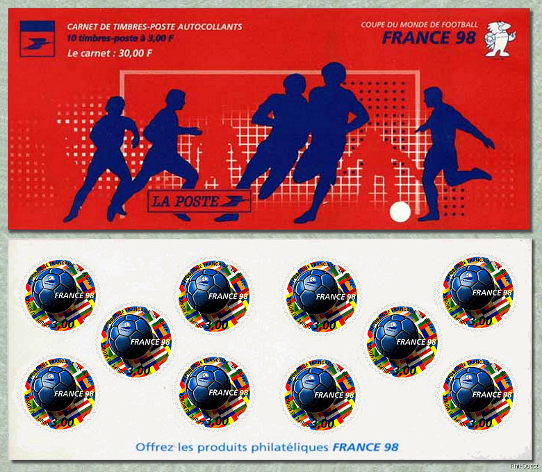Carnet de 10 timbres autoadhésifs Coupe du Monde de Football 1998