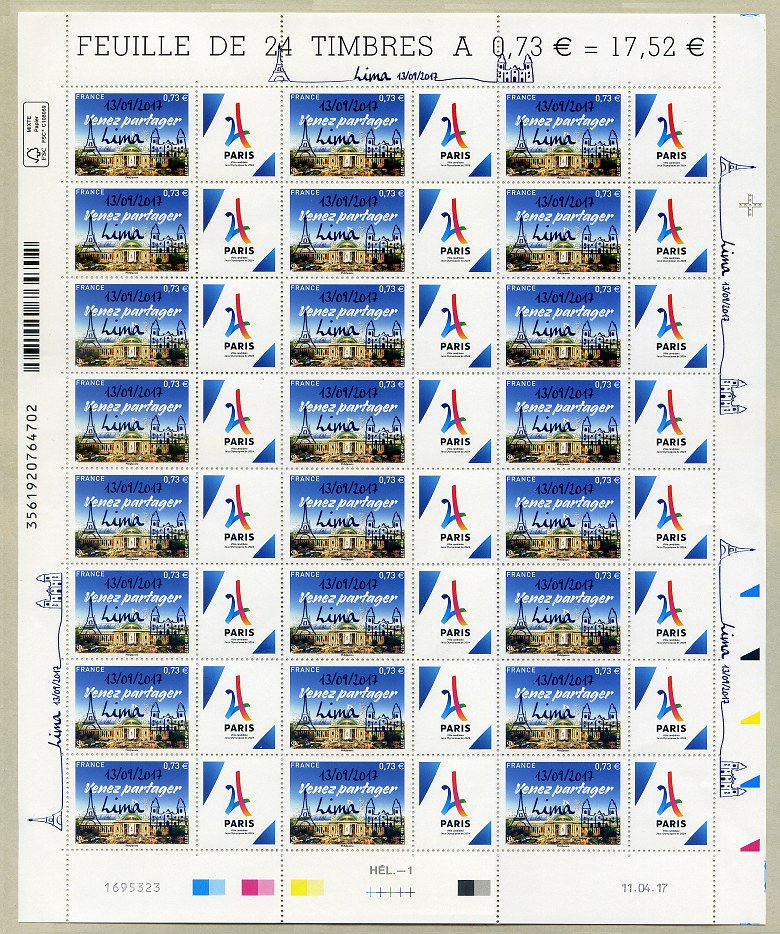 Feuille de 24 timbres « Venez partager » surchargée 
