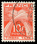 Timbre-taxe type gerbes 10 F rouge-orangé